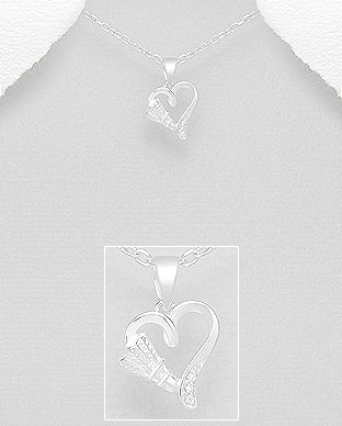 Sterling Silver Shuttlecock Heart Pendant Decorated with CZ And Plated with Pure Silver & Anti Tarnish