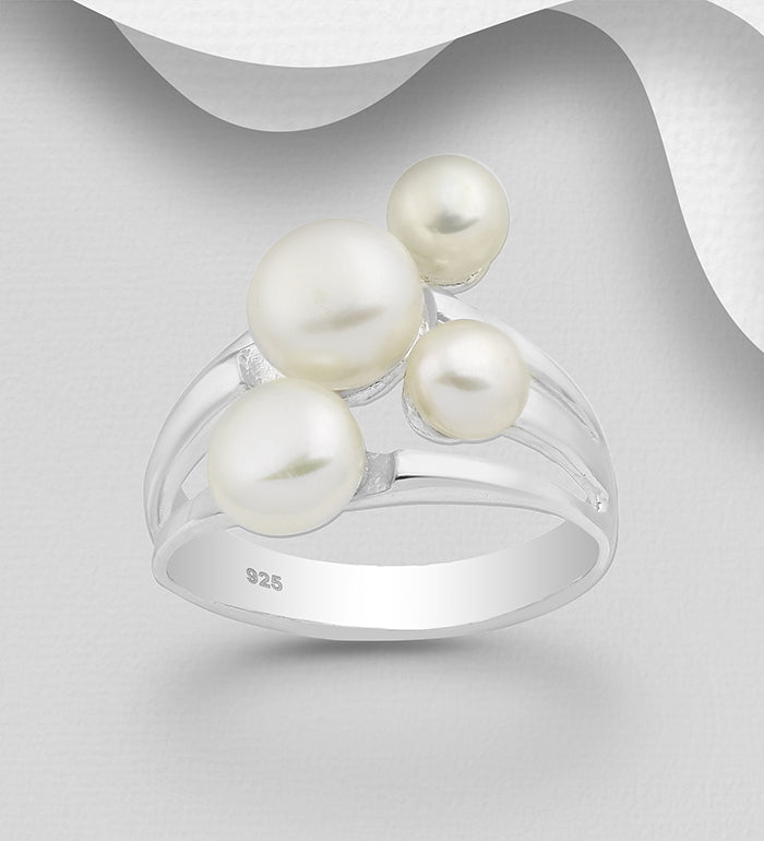 Sterling Silver Layered Ring Decorated with Freshwater Pearls