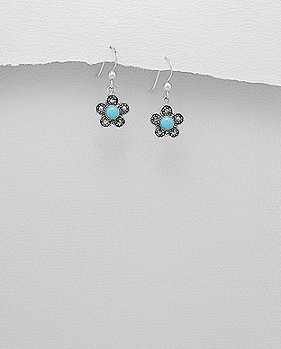 Sterling Silver Earrings - Reconstructed Stones & Resin Color: Turquoise (Sky Blue) or (Red)