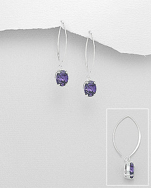 Sterling Silver Hook Earrings Decorated with CZ Simulated Diamonds - Black only